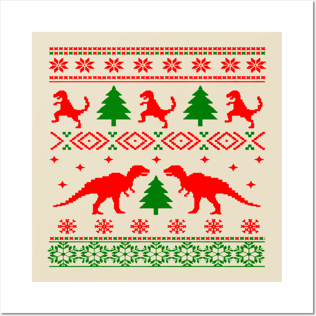 Christmas Ugly Sweater Pattern Dinosaurs Wall Art by Closeddoor